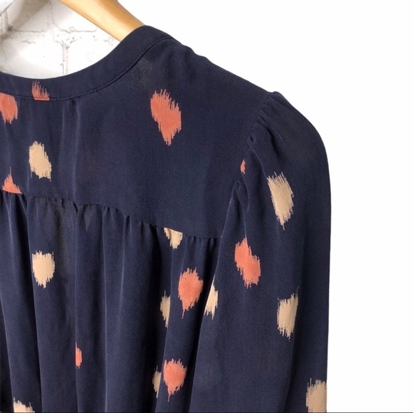 Parker Silk Dress Navy Dot Print Size Small Bell Sleeve - Picture 5 of 10